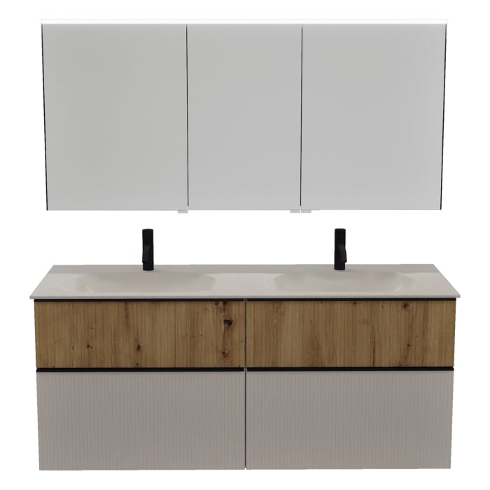 burgbad Fiumo 2.0 Badmöbelset 142 cm mit Waschtisch mit Unterschrank mit Griff G0200 und Spiegelschrank