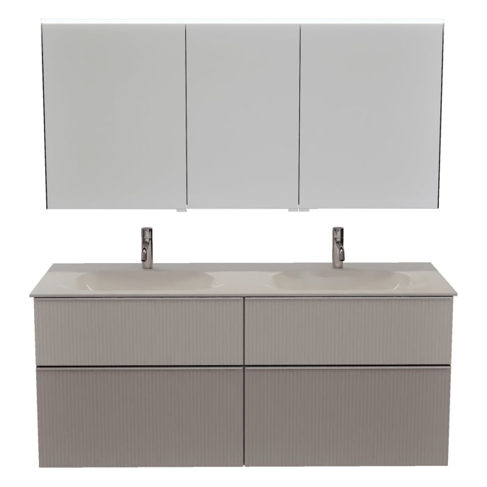 burgbad Fiumo 2.0 Badmöbelset 142 cm mit Waschtisch mit Unterschrank mit Griff G0146 und Spiegelschrank