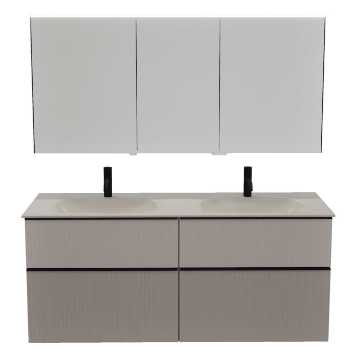 burgbad Fiumo 2.0 Badmöbelset 142 cm mit Waschtisch mit Unterschrank mit Griff G0200 und Spiegelschrank