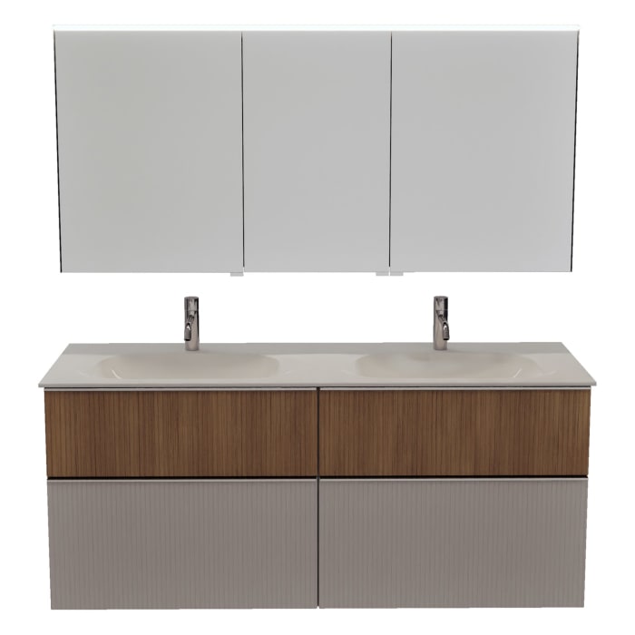 burgbad Fiumo 2.0 Badmöbelset 142 cm mit Waschtisch mit Unterschrank mit Griff G0146 und Spiegelschrank