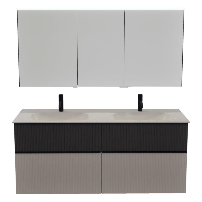 burgbad Fiumo 2.0 Badmöbelset 142 cm mit Waschtisch mit Unterschrank mit Griff G0200 und Spiegelschrank