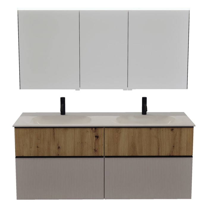 burgbad Fiumo 2.0 Badmöbelset 142 cm mit Waschtisch mit Unterschrank mit Griff G0200 und Spiegelschrank