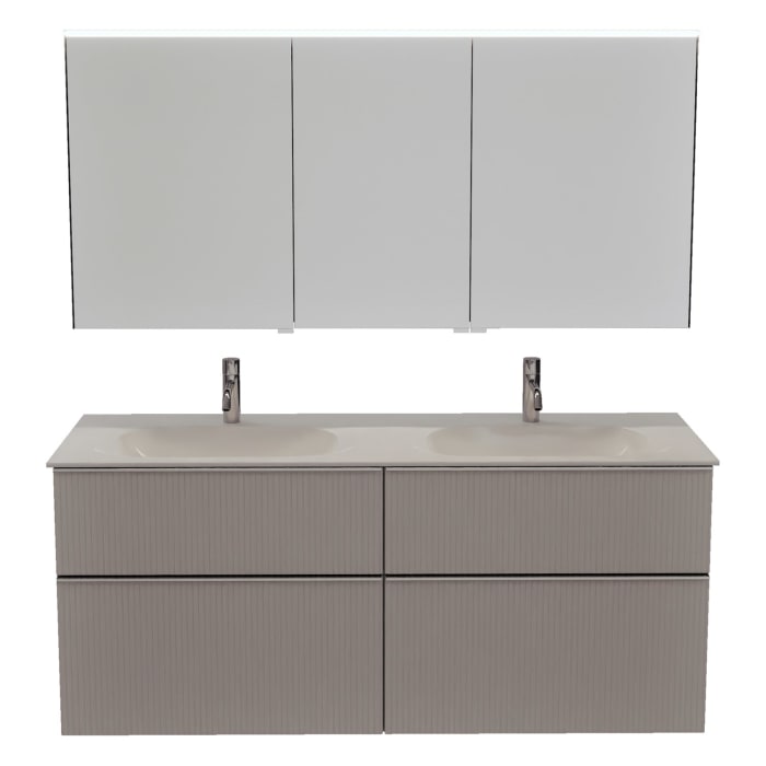 burgbad Fiumo 2.0 Badmöbelset 142 cm mit Waschtisch mit Unterschrank mit Griff G0146 und Spiegelschrank