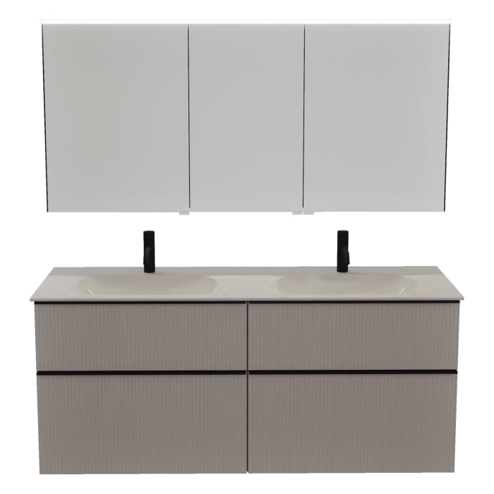 burgbad Fiumo 2.0 Badmöbelset 142 cm mit Waschtisch mit Unterschrank mit Griff G0200 und Spiegelschrank