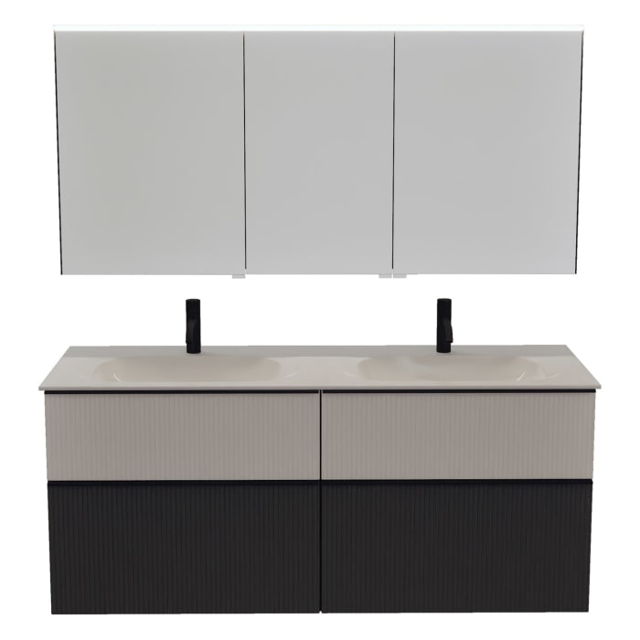 burgbad Fiumo 2.0 Badmöbelset 142 cm mit Waschtisch mit Unterschrank mit Griff G0200 und Spiegelschrank