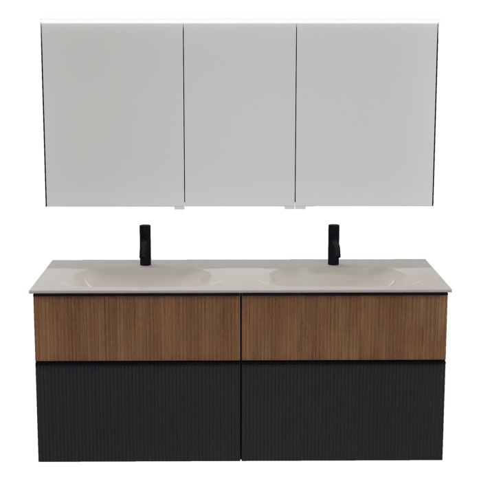 burgbad Fiumo 2.0 Badmöbelset 142 cm mit Waschtisch mit Unterschrank mit Griff G0200 und Spiegelschrank