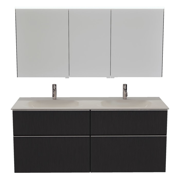 burgbad Fiumo 2.0 Badmöbelset 142 cm mit Waschtisch mit Unterschrank mit Griff G0146 und Spiegelschrank