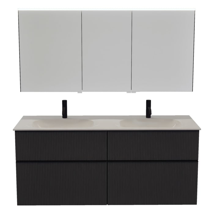 burgbad Fiumo 2.0 Badmöbelset 142 cm mit Waschtisch mit Unterschrank mit Griff G0200 und Spiegelschrank