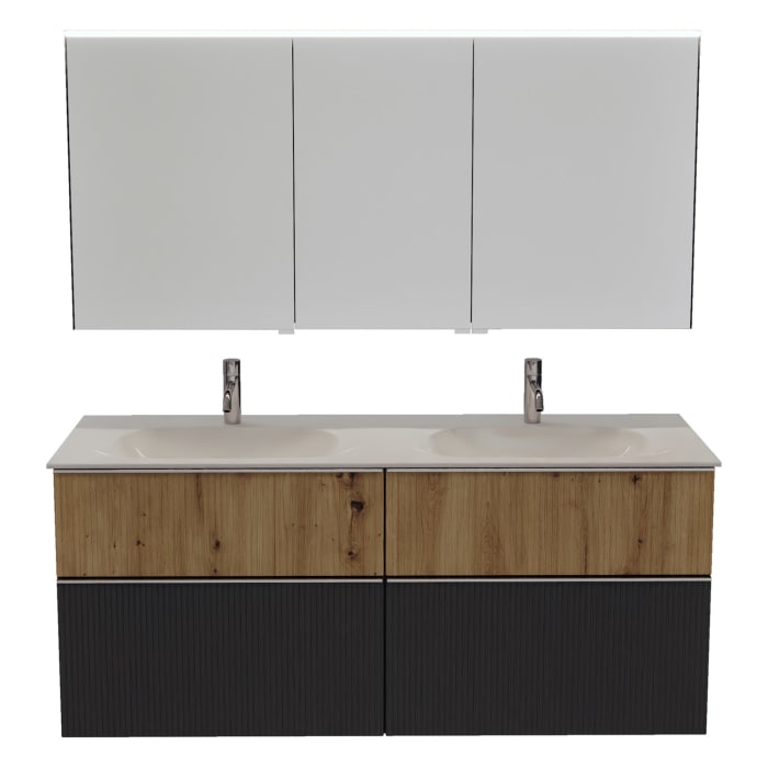 burgbad Fiumo 2.0 Badmöbelset 142 cm mit Waschtisch mit Unterschrank mit Griff G0146 und Spiegelschrank