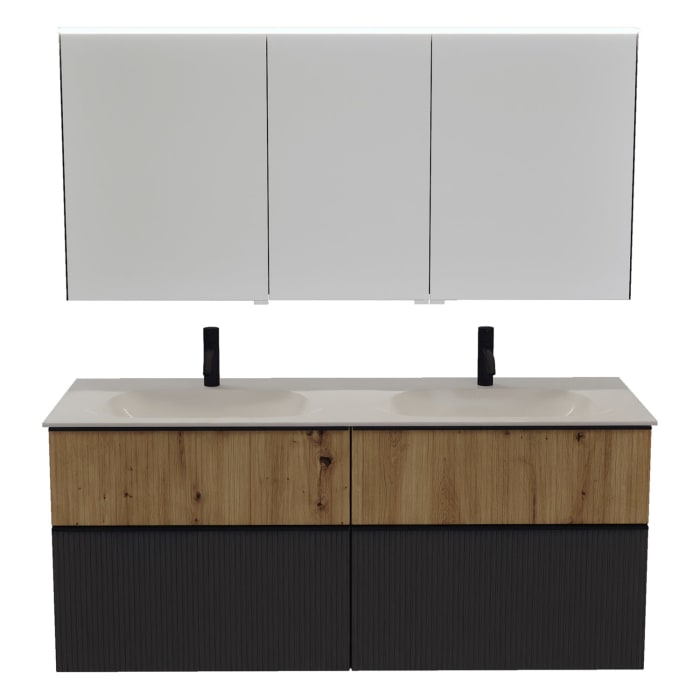 burgbad Fiumo 2.0 Badmöbelset 142 cm mit Waschtisch mit Unterschrank mit Griff G0200 und Spiegelschrank