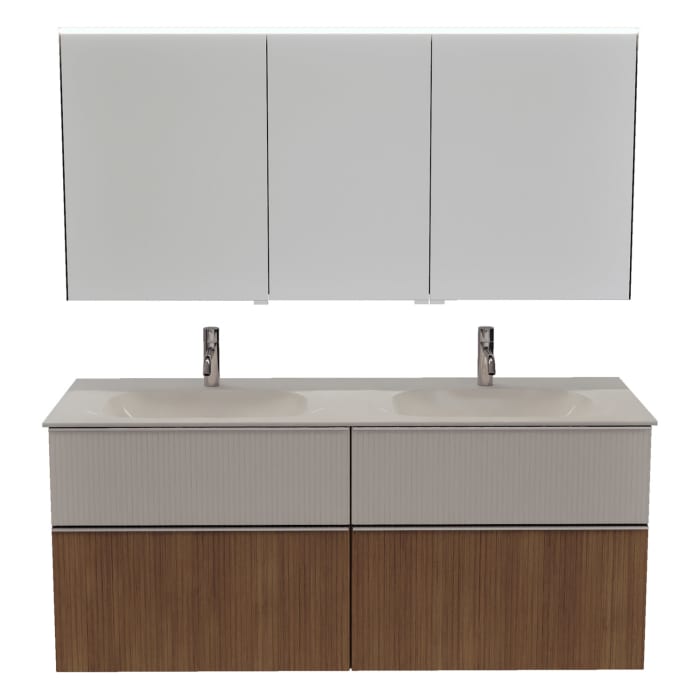 burgbad Fiumo 2.0 Badmöbelset 142 cm mit Waschtisch mit Unterschrank mit Griff G0146 und Spiegelschrank