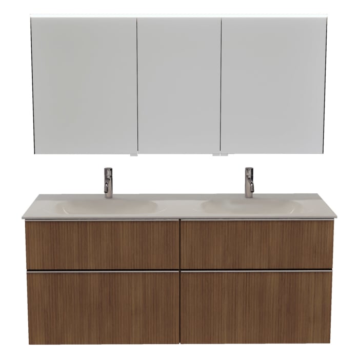 burgbad Fiumo 2.0 Badmöbelset 142 cm mit Waschtisch mit Unterschrank mit Griff G0146 und Spiegelschrank