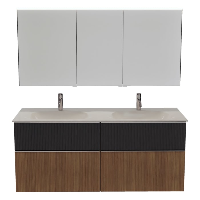 burgbad Fiumo 2.0 Badmöbelset 142 cm mit Waschtisch mit Unterschrank mit Griff G0146 und Spiegelschrank