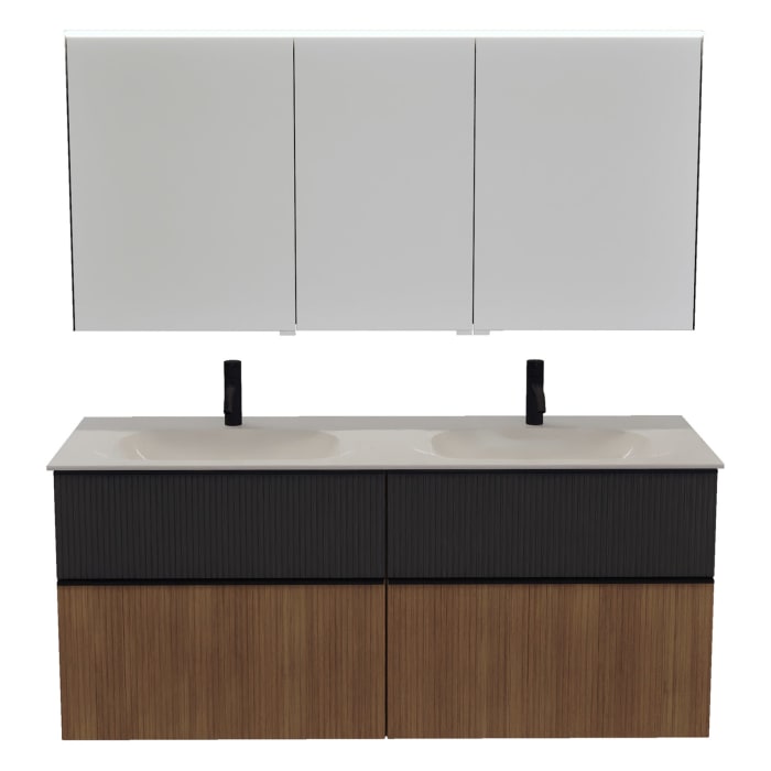 burgbad Fiumo 2.0 Badmöbelset 142 cm mit Waschtisch mit Unterschrank mit Griff G0200 und Spiegelschrank