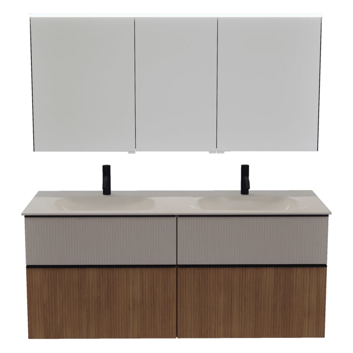 burgbad Fiumo 2.0 Badmöbelset 142 cm mit Waschtisch mit Unterschrank mit Griff G0200 und Spiegelschrank