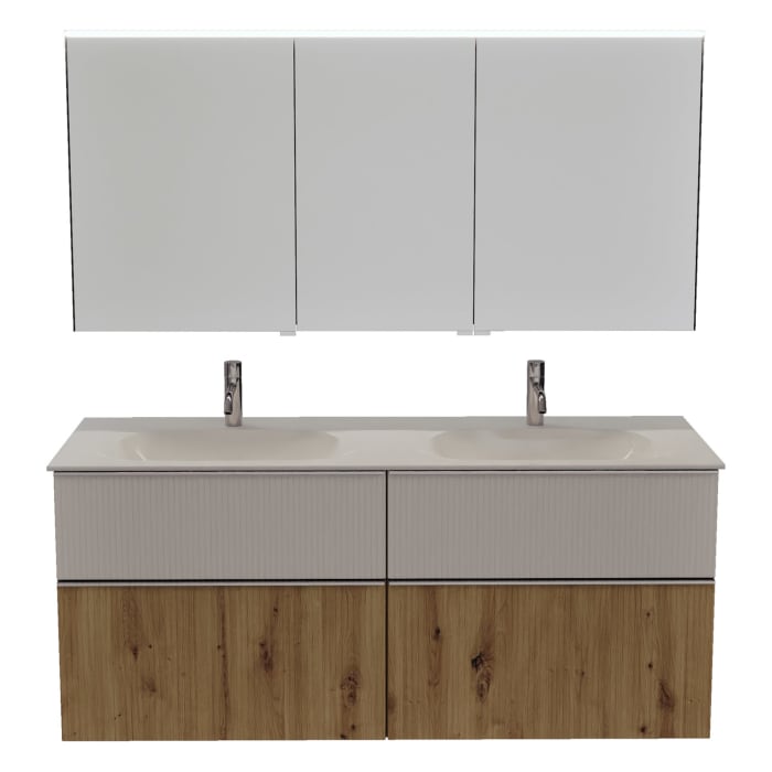 burgbad Fiumo 2.0 Badmöbelset 142 cm mit Waschtisch mit Unterschrank mit Griff G0146 und Spiegelschrank