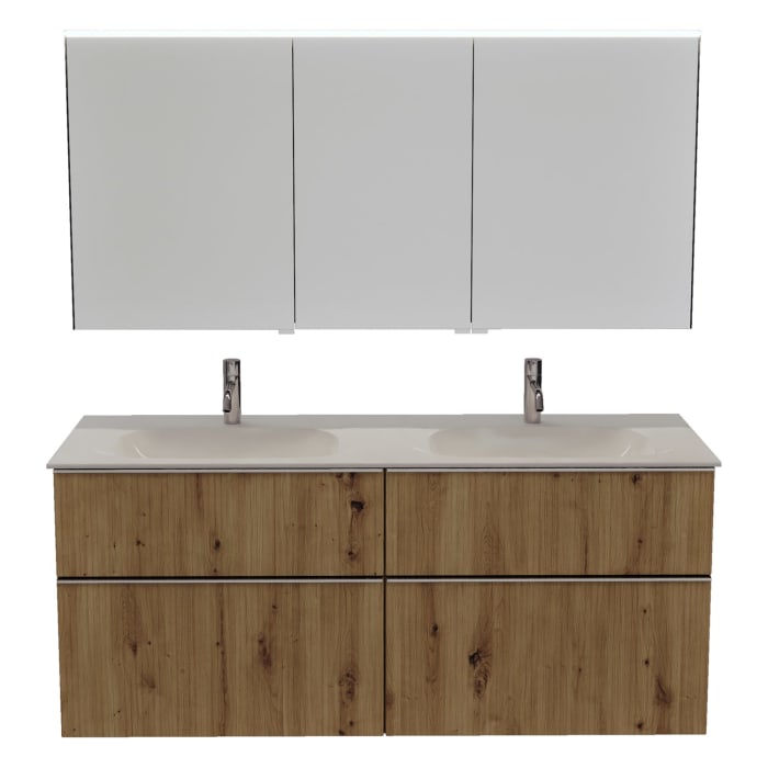 burgbad Fiumo 2.0 Badmöbelset 142 cm mit Waschtisch mit Unterschrank mit Griff G0146 und Spiegelschrank