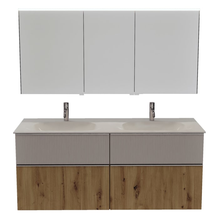 burgbad Fiumo 2.0 Badmöbelset 142 cm mit Waschtisch mit Unterschrank mit Griff G0146 und Spiegelschrank