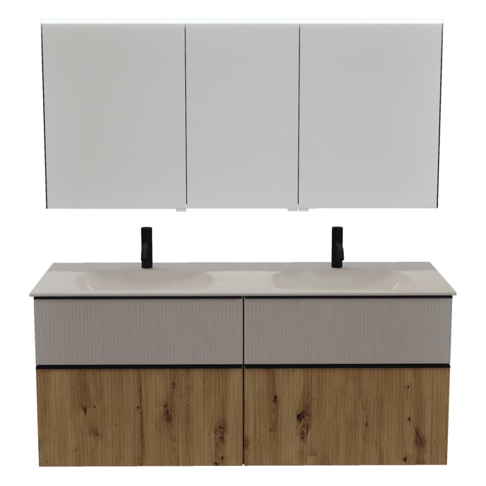 burgbad Fiumo 2.0 Badmöbelset 142 cm mit Waschtisch mit Unterschrank mit Griff G0200 und Spiegelschrank