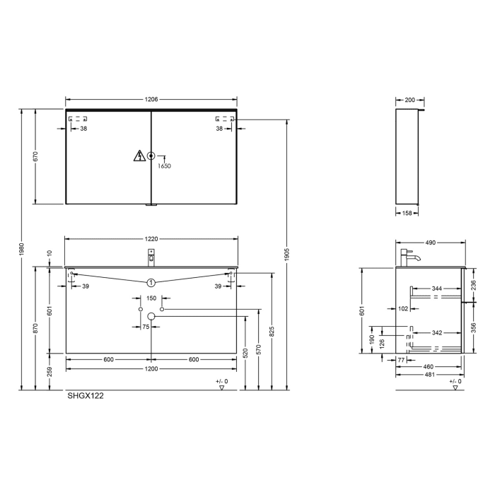 burgbad Fiumo 2.0 Badmöbelset 122 cm mit Waschtisch mit Unterschrank mit Griff G0200 und Spiegelschrank