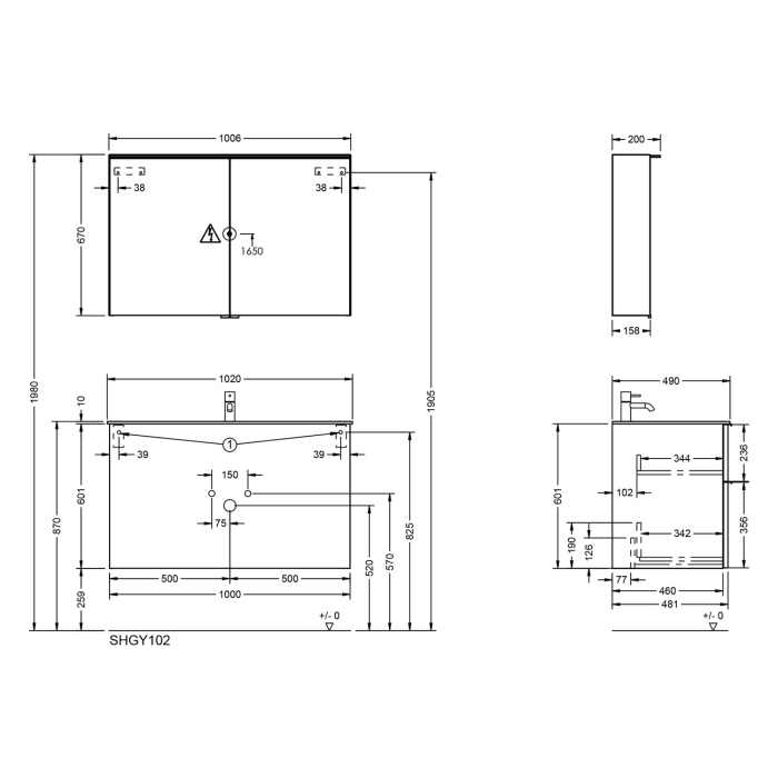 burgbad Fiumo 2.0 Badmöbelset 102 cm mit Waschtisch mit Unterschrank mit Griff G0146 und Spiegelschrank
