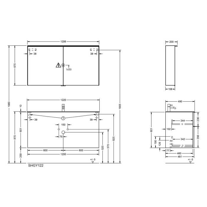 burgbad Fiumo 2.0 Badmöbelset 122 cm mit Waschtisch mit Unterschrank mit Griff G0146 und Spiegelschrank