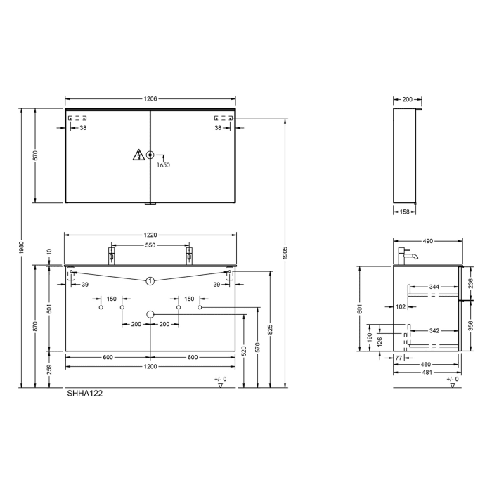 burgbad Fiumo 2.0 Badmöbelset 122 cm mit Waschtisch mit Unterschrank mit Griff G0146 und Spiegelschrank