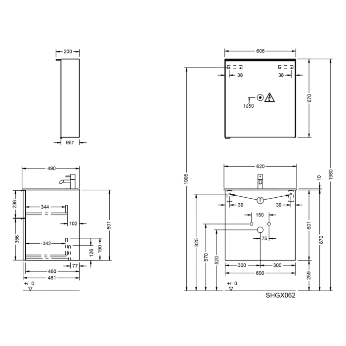 burgbad Fiumo 2.0 Badmöbelset 62 cm mit Waschtisch mit Unterschrank mit Griff G0146 und Spiegelschrank