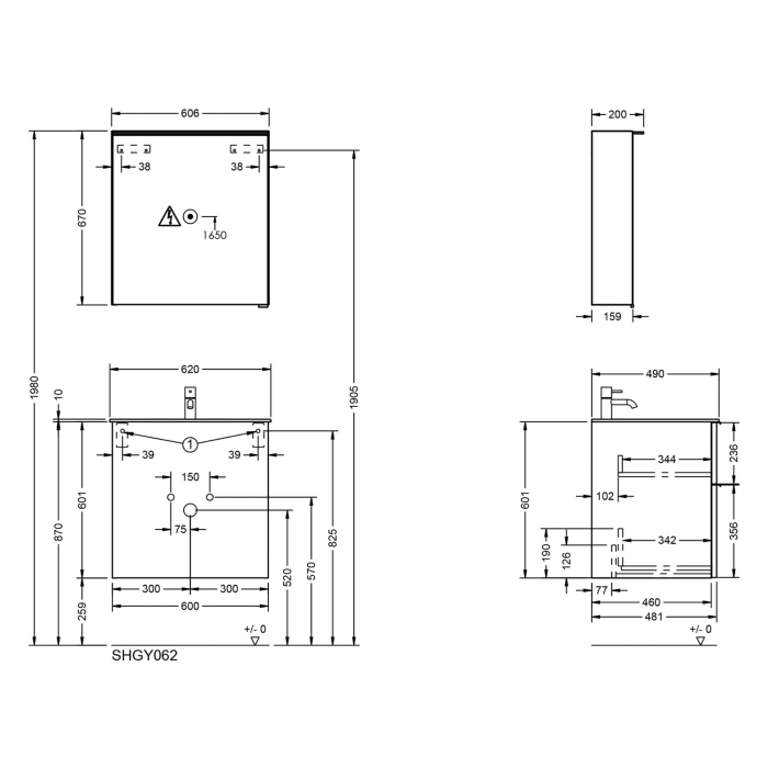 burgbad Fiumo 2.0 Badmöbelset 62 cm mit Waschtisch mit Unterschrank mit Griff G0146 und Spiegelschrank