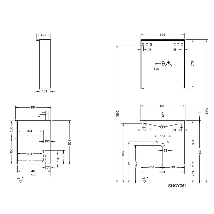 burgbad Fiumo 2.0 Badmöbelset 62 cm mit Waschtisch mit Unterschrank mit Griff G0200 und Spiegelschrank