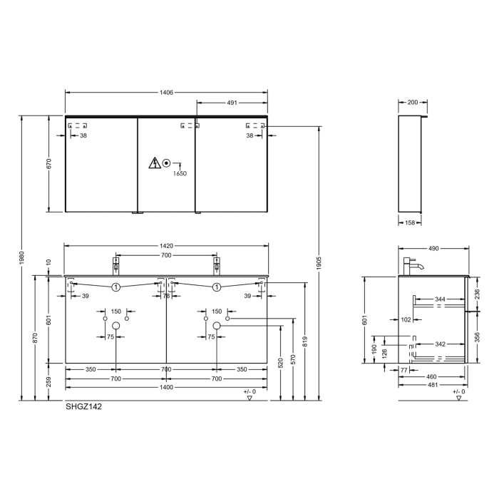 burgbad Fiumo 2.0 Badmöbelset 142 cm mit Waschtisch mit Unterschrank mit Griff G0146 und Spiegelschrank