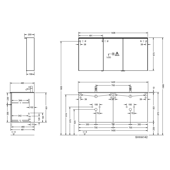 burgbad Fiumo 2.0 Badmöbelset 142 cm mit Waschtisch mit Unterschrank mit Griff G0200 und Spiegelschrank
