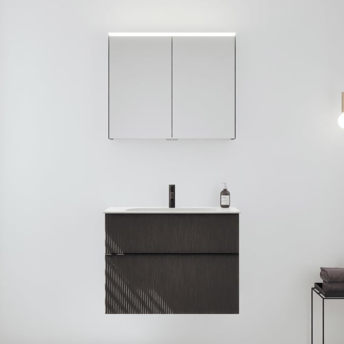 burgbad Fiumo 2.0 Badmöbelset 82 cm mit Waschtisch mit Unterschrank mit Griff G0200 und Spiegelschrank