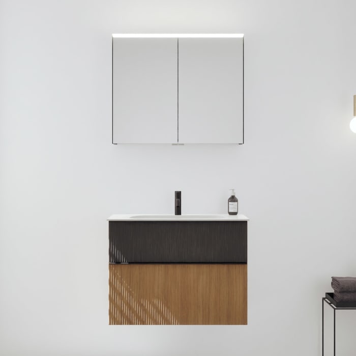 burgbad Fiumo 2.0 Badmöbelset 82 cm mit Waschtisch mit Unterschrank mit Griff G0200 und Spiegelschrank