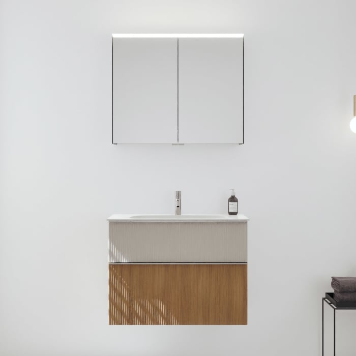 burgbad Fiumo 2.0 Badmöbelset 82 cm mit Waschtisch mit Unterschrank mit Griff G0146 und Spiegelschrank