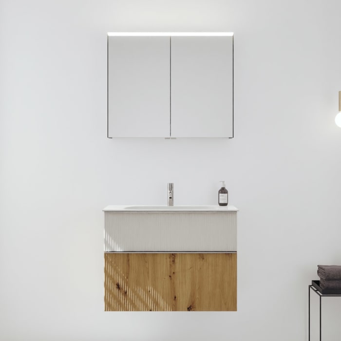 burgbad Fiumo 2.0 Badmöbelset 82 cm mit Waschtisch mit Unterschrank mit Griff G0146 und Spiegelschrank