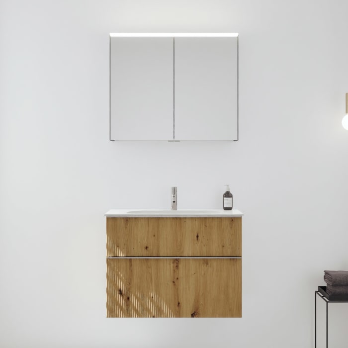 burgbad Fiumo 2.0 Badmöbelset 82 cm mit Waschtisch mit Unterschrank mit Griff G0146 und Spiegelschrank