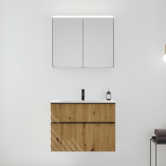 burgbad Fiumo 2.0 Badmöbelset 82 cm mit Waschtisch mit Unterschrank mit Griff G0200 und Spiegelschrank