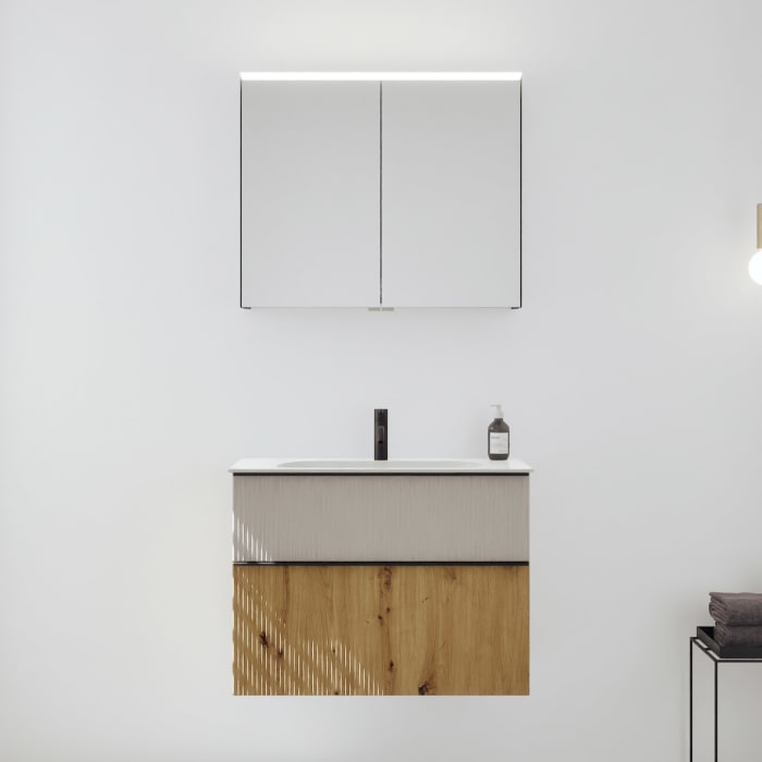 burgbad Fiumo 2.0 Badmöbelset 82 cm mit Waschtisch mit Unterschrank mit Griff G0200 und Spiegelschrank