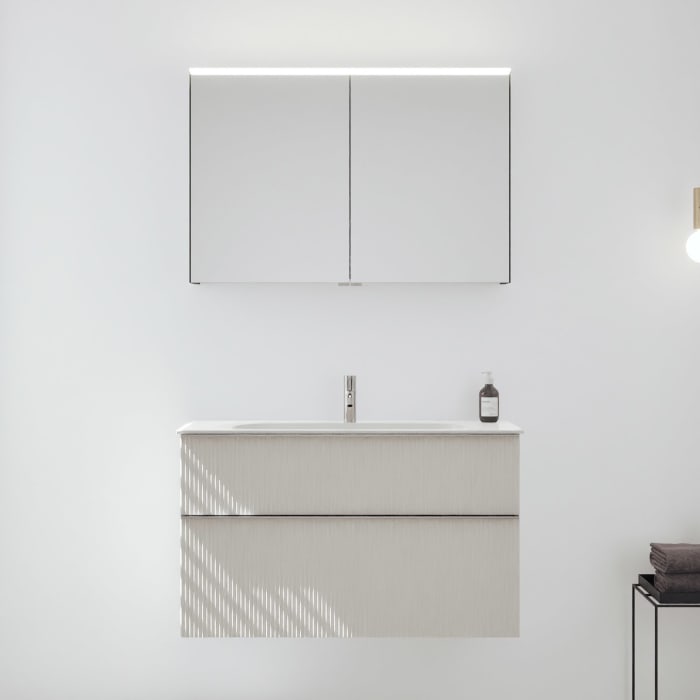 burgbad Fiumo 2.0 Badmöbelset 102 cm mit Waschtisch mit Unterschrank mit Griff G0146 und Spiegelschrank