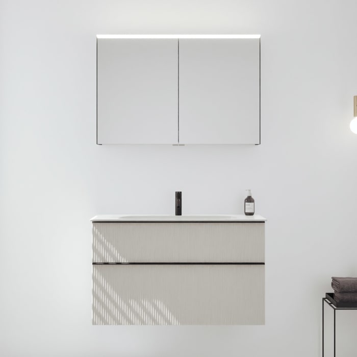 burgbad Fiumo 2.0 Badmöbelset 102 cm mit Waschtisch mit Unterschrank mit Griff G0200 und Spiegelschrank