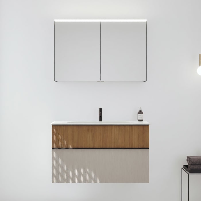 burgbad Fiumo 2.0 Badmöbelset 102 cm mit Waschtisch mit Unterschrank mit Griff G0200 und Spiegelschrank