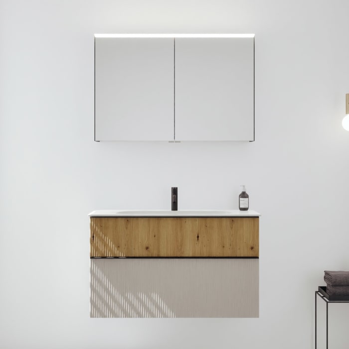 burgbad Fiumo 2.0 Badmöbelset 102 cm mit Waschtisch mit Unterschrank mit Griff G0200 und Spiegelschrank