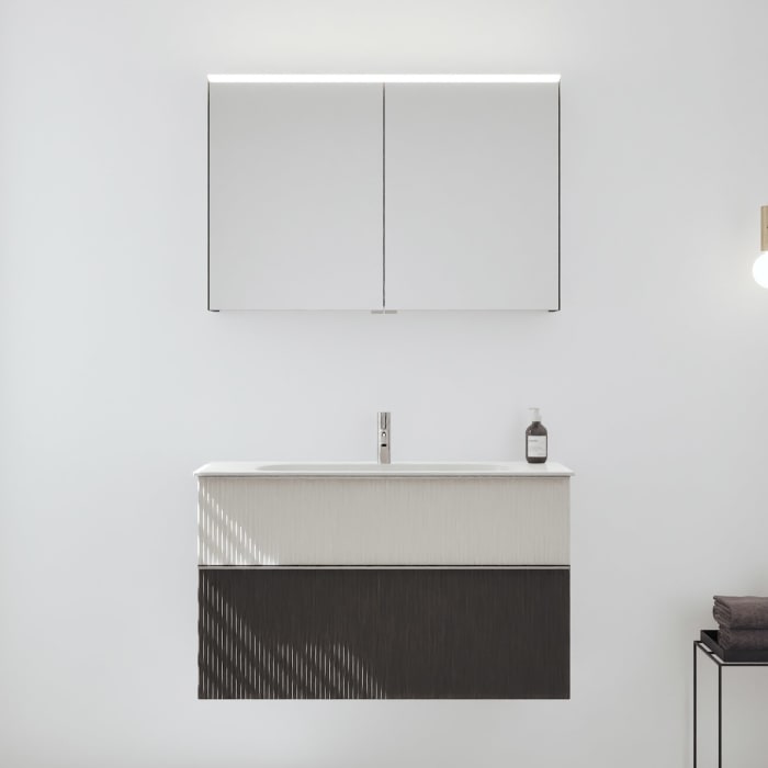 burgbad Fiumo 2.0 Badmöbelset 102 cm mit Waschtisch mit Unterschrank mit Griff G0146 und Spiegelschrank