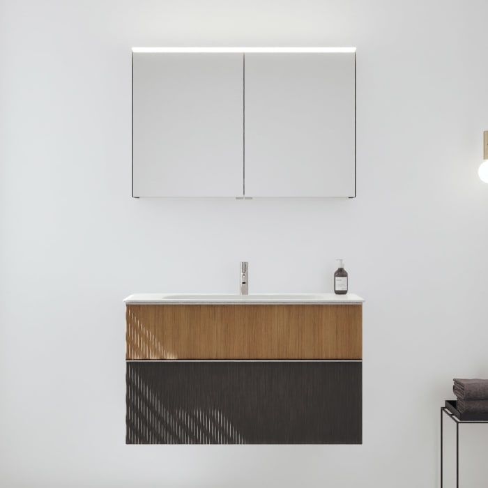 burgbad Fiumo 2.0 Badmöbelset 102 cm mit Waschtisch mit Unterschrank mit Griff G0146 und Spiegelschrank