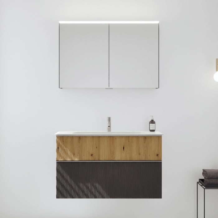 burgbad Fiumo 2.0 Badmöbelset 102 cm mit Waschtisch mit Unterschrank mit Griff G0146 und Spiegelschrank