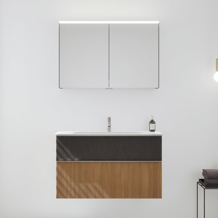 burgbad Fiumo 2.0 Badmöbelset 102 cm mit Waschtisch mit Unterschrank mit Griff G0146 und Spiegelschrank