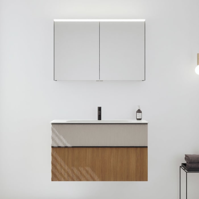 burgbad Fiumo 2.0 Badmöbelset 102 cm mit Waschtisch mit Unterschrank mit Griff G0200 und Spiegelschrank