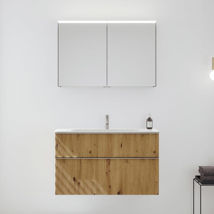 burgbad Fiumo 2.0 Badmöbelset 102 cm mit Waschtisch mit Unterschrank mit Griff G0146 und Spiegelschrank