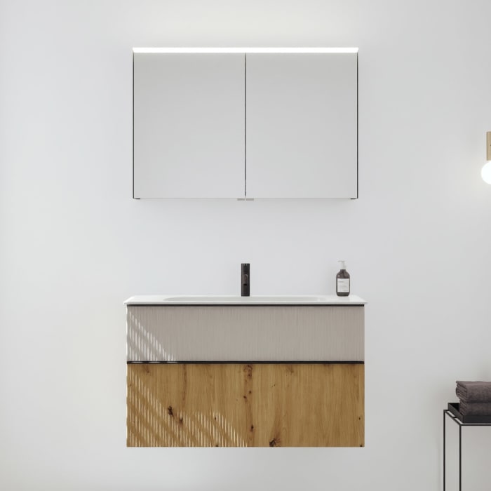 burgbad Fiumo 2.0 Badmöbelset 102 cm mit Waschtisch mit Unterschrank mit Griff G0200 und Spiegelschrank